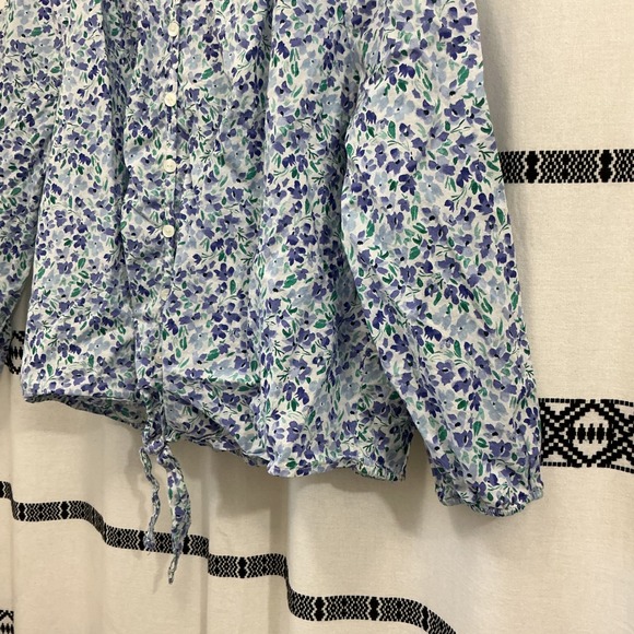 Land n Sea Women's XL Floral Print Button Up Long Sleeve Tie Waist Blouse - Picture 2 of 5